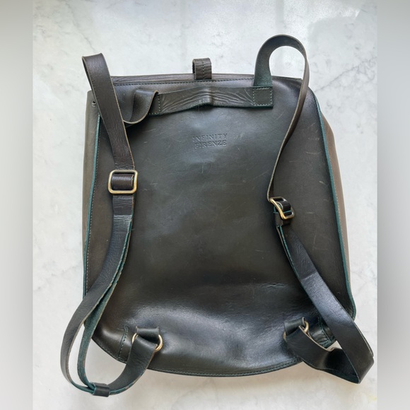 Infinity Firenze Leather Backpack Bag - Made in Italy - Olive Green - Picture 6 of 7